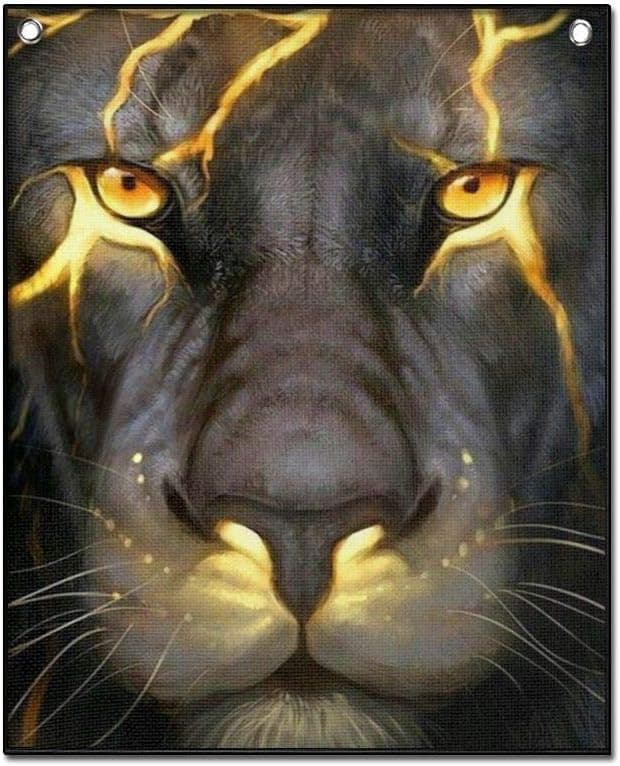 Hanging Poster Canvas Artwork, Lightning Lion Wall Art for Office Living Room Bedroom Home Decor With Hanger Scroll Frame Ready To Hang (18x26inch)