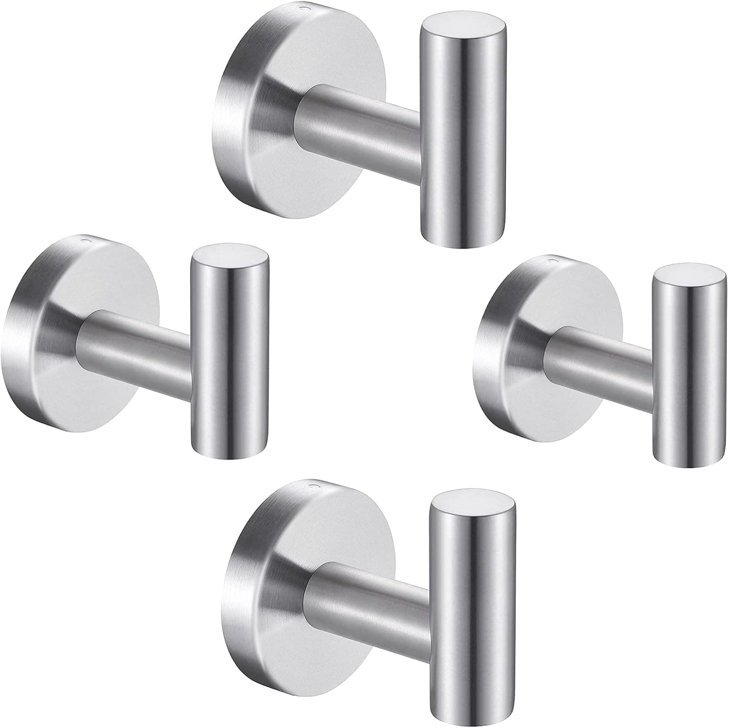 Coat Hook Single Towel/Robe Clothes Hook for Bathroom Kitchen Closets , Square Style Wall Mounted, Brushed Finish,304 Stainless Steel,4 Pack (Brushed Nickel)