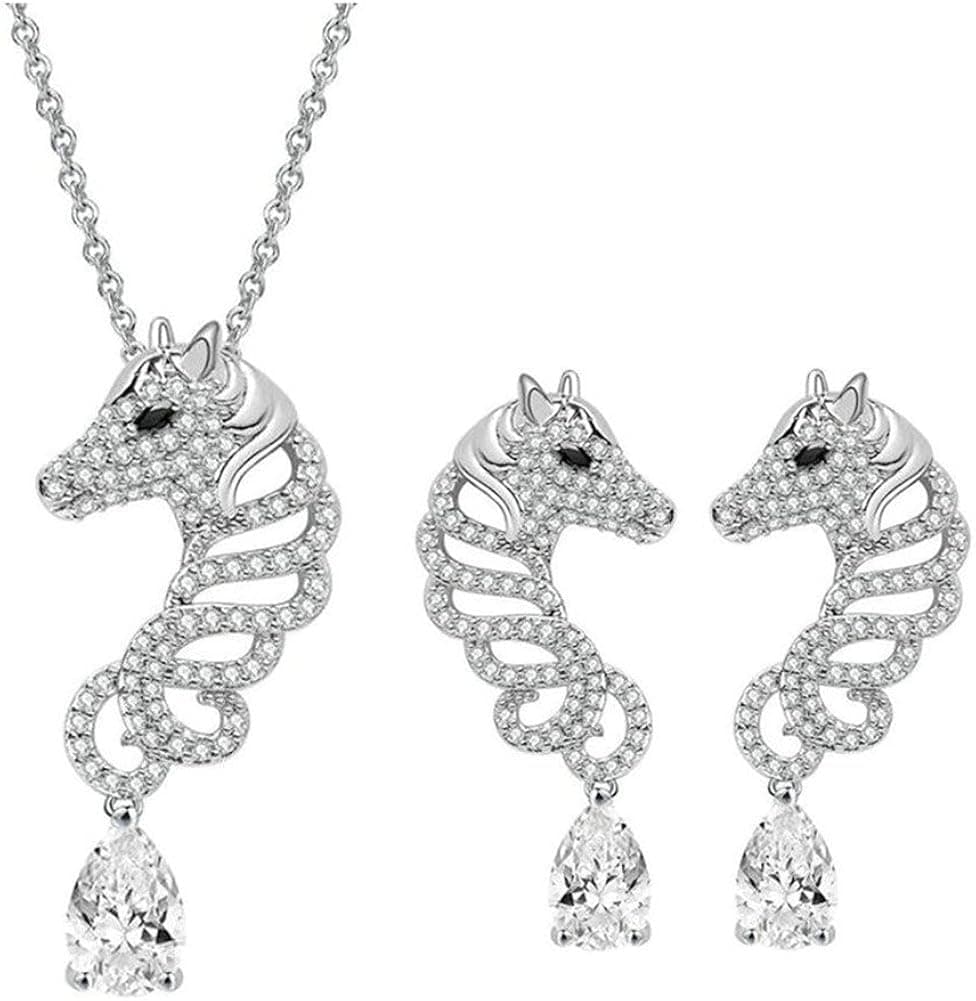 Babao Jewelry Hollow Horse Dazzling Clear CZ Crystal 18K Platinum Plated Pendant Necklace Earrings Set