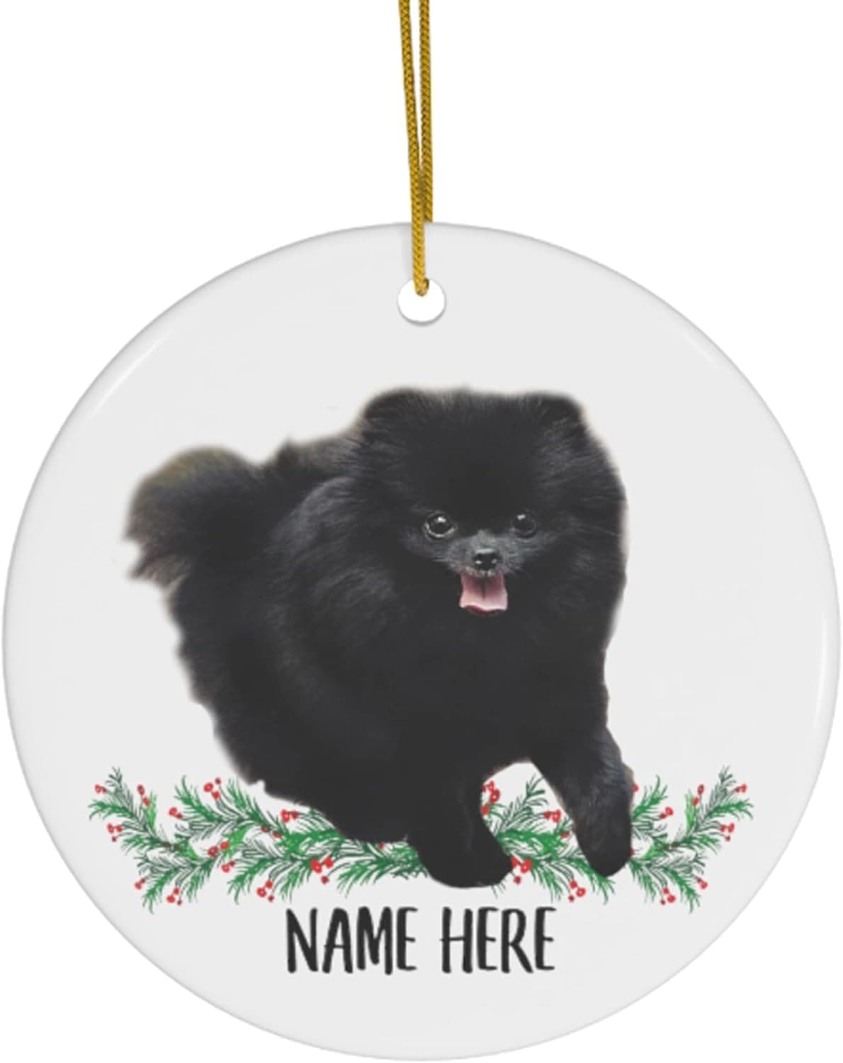 Funny Personalized Name Pomeranian Black Gifts 2023 Christmas Tree Ornaments Circle Ceramic