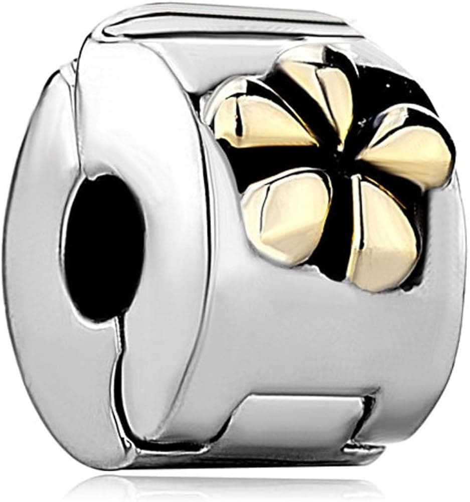 Q&Locket Golden Flower Clip Lock Charms Silver Plated for Bracelet