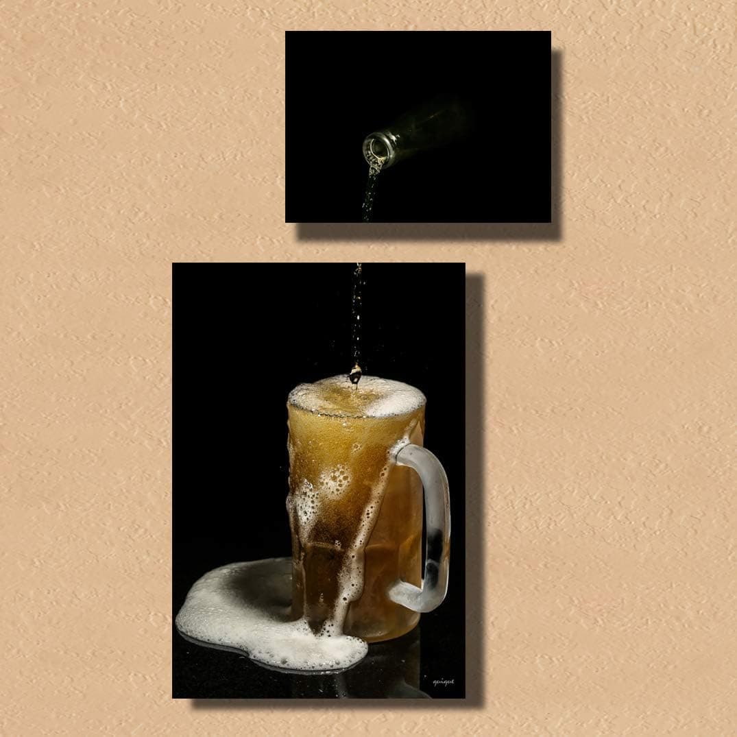 Quique Photography Wall Decor - Home Decor Set of Two Metal Print Pictures Wall Art for Dining Room Kitchen Decor or Bar Decor (Beer, 28 x 16)