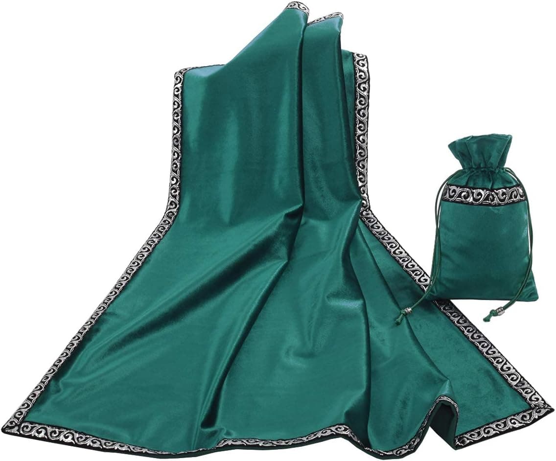 BLESSUME Altar Tarot Table Cloth Divination Wicca Velvet Square Cloth with Tarot Pouch (Green)