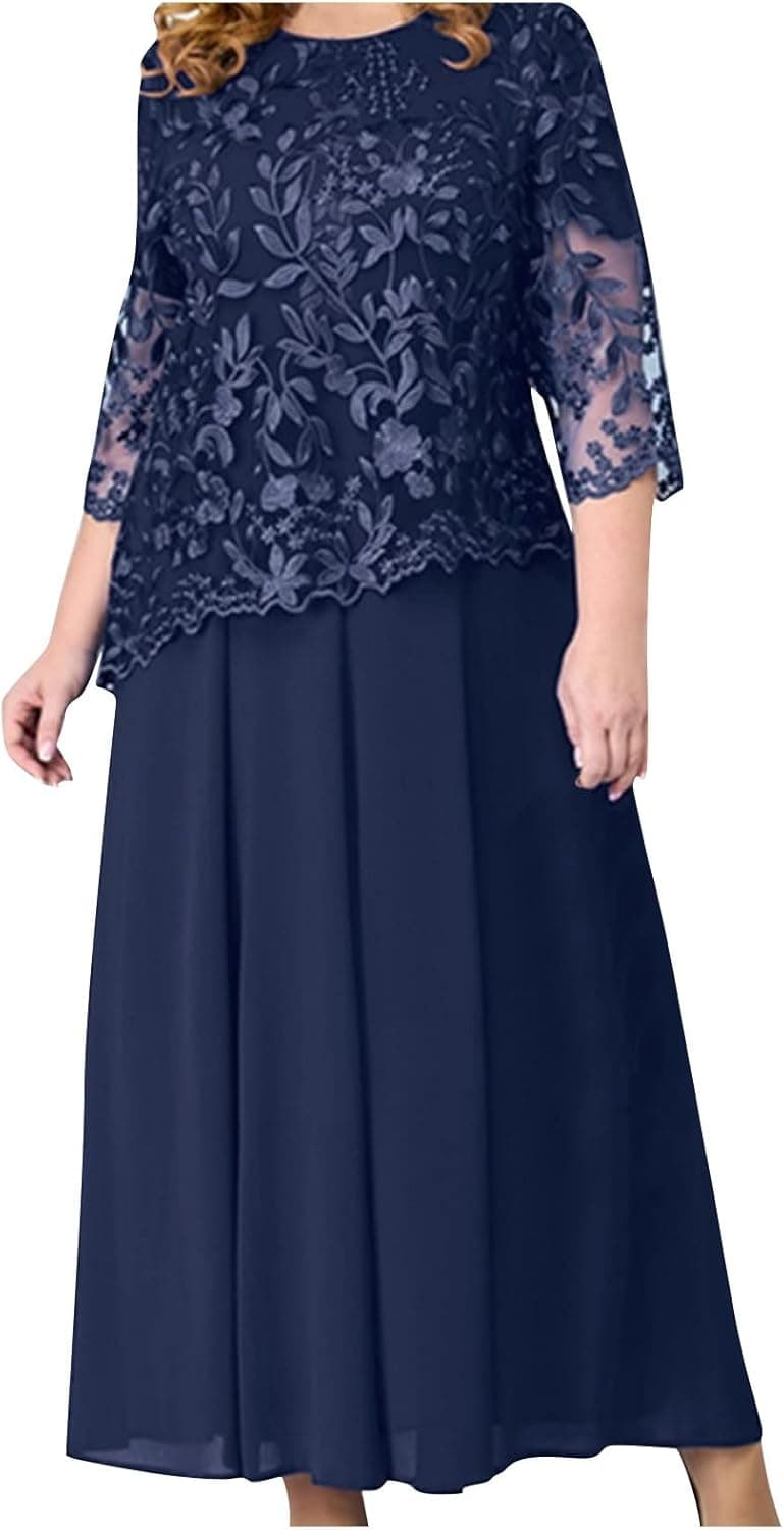QUFECH Women's Fall Dresses Casual Fashion Lace Embroidery Patchwork Medium Length Dress Dress Dresses 2022