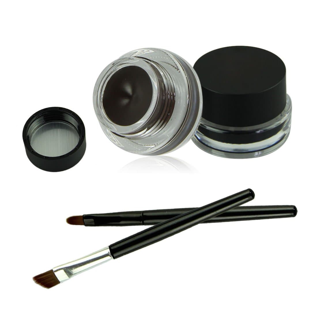 Voberry Waterproof Makeup Comestics Beauty Eyeliner Cream Gel 2 Color Black/Brown + 2 Eyeliner Brushes Pens(D)