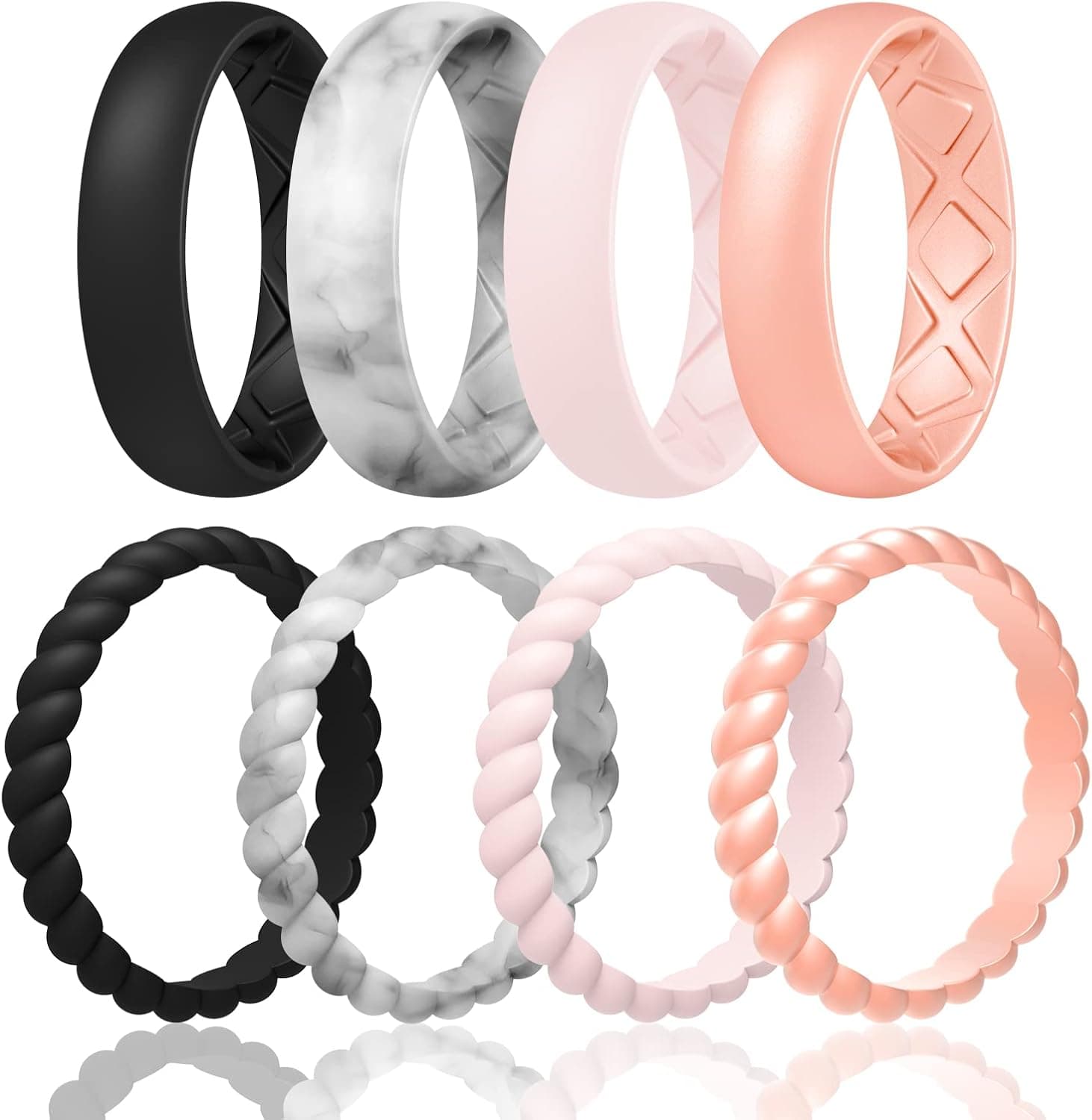 Egnaro Silicone Wedding Bands Women, Inner Arc Ergonomic Breathable Design Silicone Rubber Wedding Bands Rubber Rings for Women