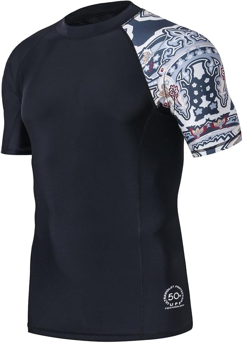 HUGE SPORTS Men's Splice UV Sun Protection UPF 50+ Skins Rash Guard Short Sleeves(Split, 2XL)