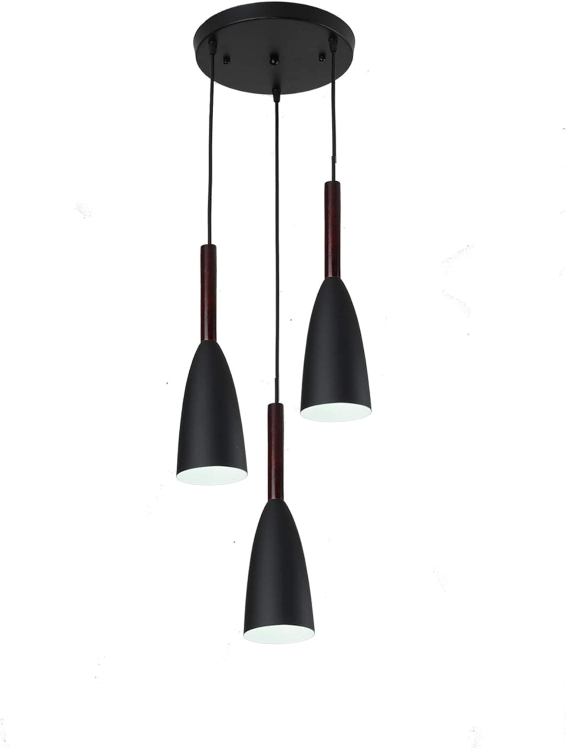 Modern 3-Light Wood Pendant Light Fixture Metal Ceiling Lamp Hanging Light Fixture Round Chandelier for Kitchen Island Table Dining Room