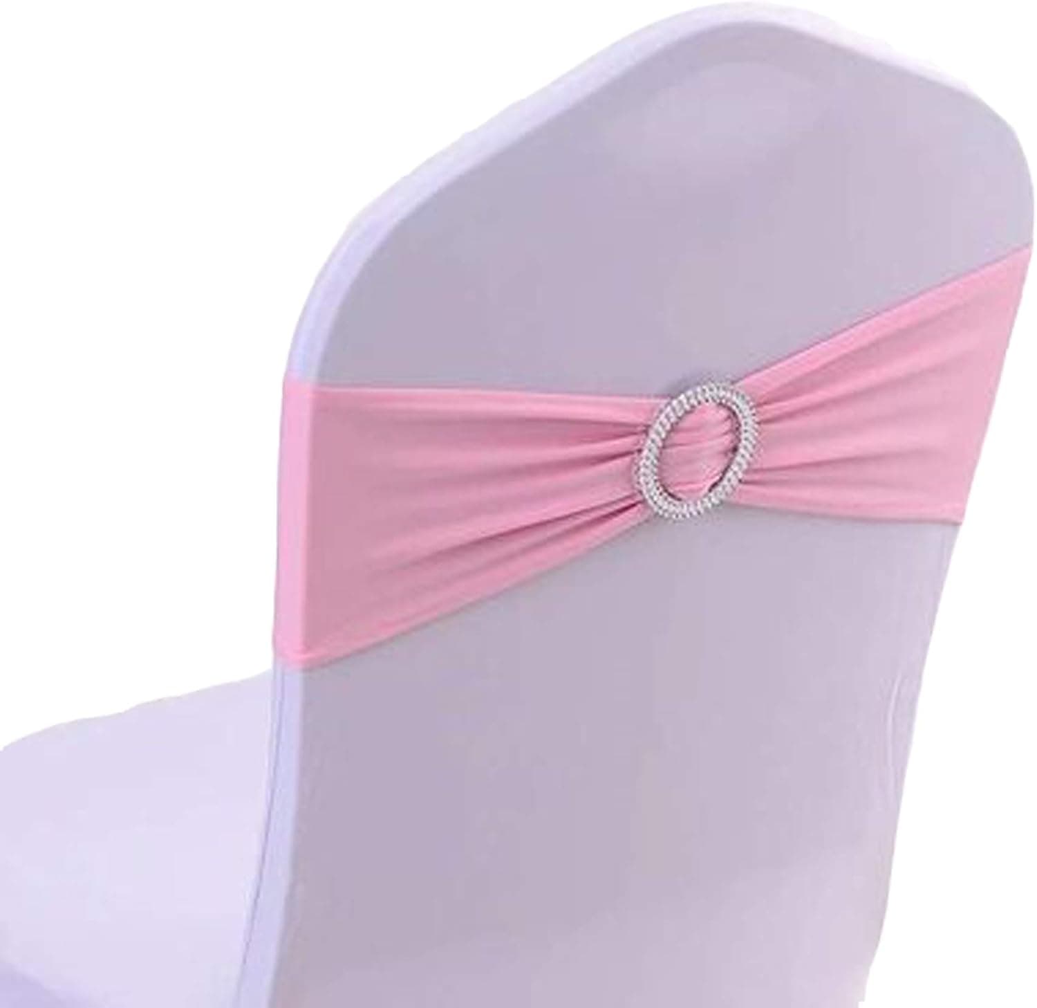 SheYang 50PCS Stretch Chair Sashes Bows Elastic Chair Bands with Buckle Slider Sashes Bows for Wedding Hotel Banquet Birthday Party Decorations (50PCS, Pink)