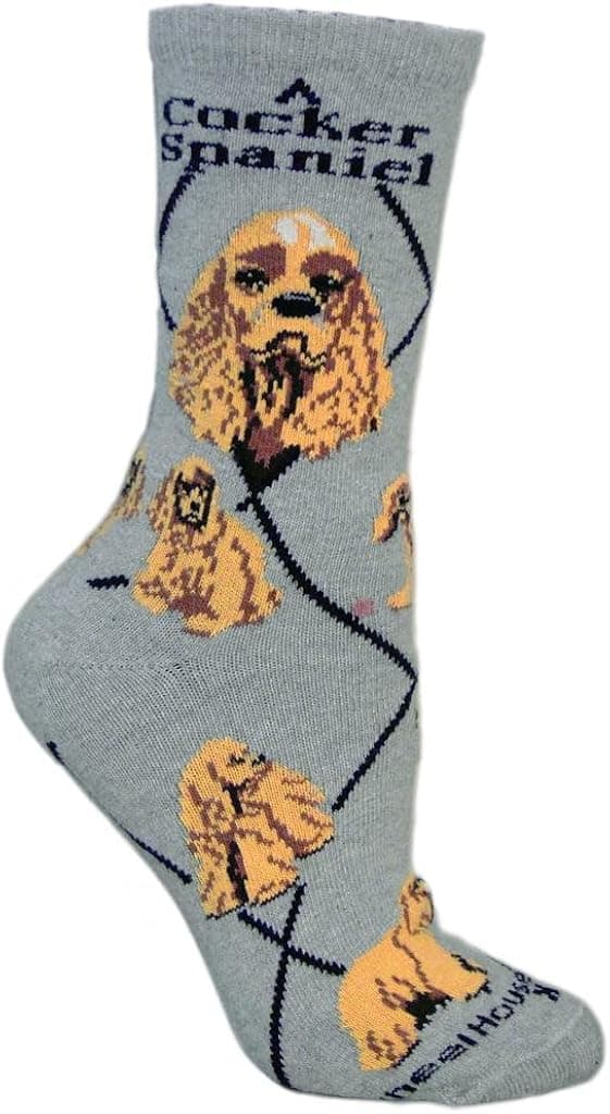 Cocker Spaniel Animal Socks,Gray,9-11 sock size fits ladies 6-10 shoe size