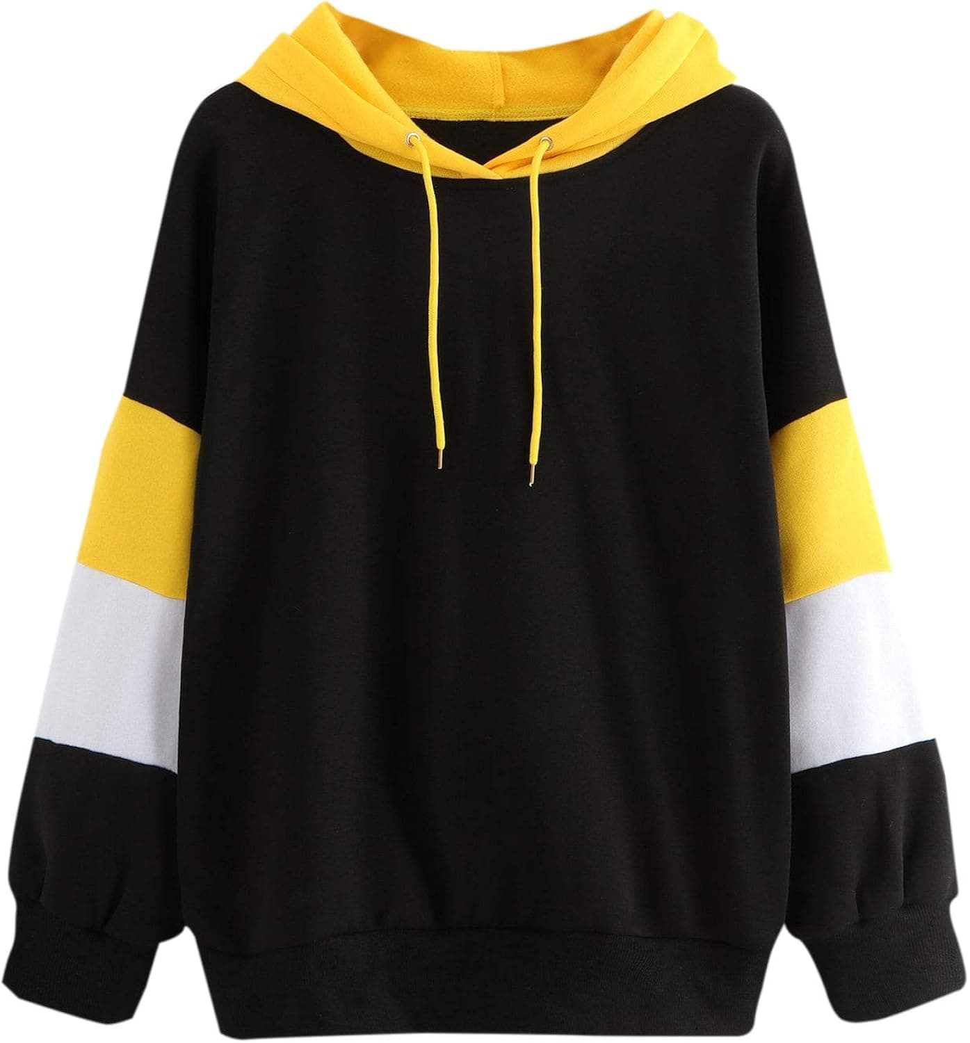 SweatyRocks Women's Colorblock Drawstring Soft Winter Warm Pullover Sweatshirt Hoodies Tops