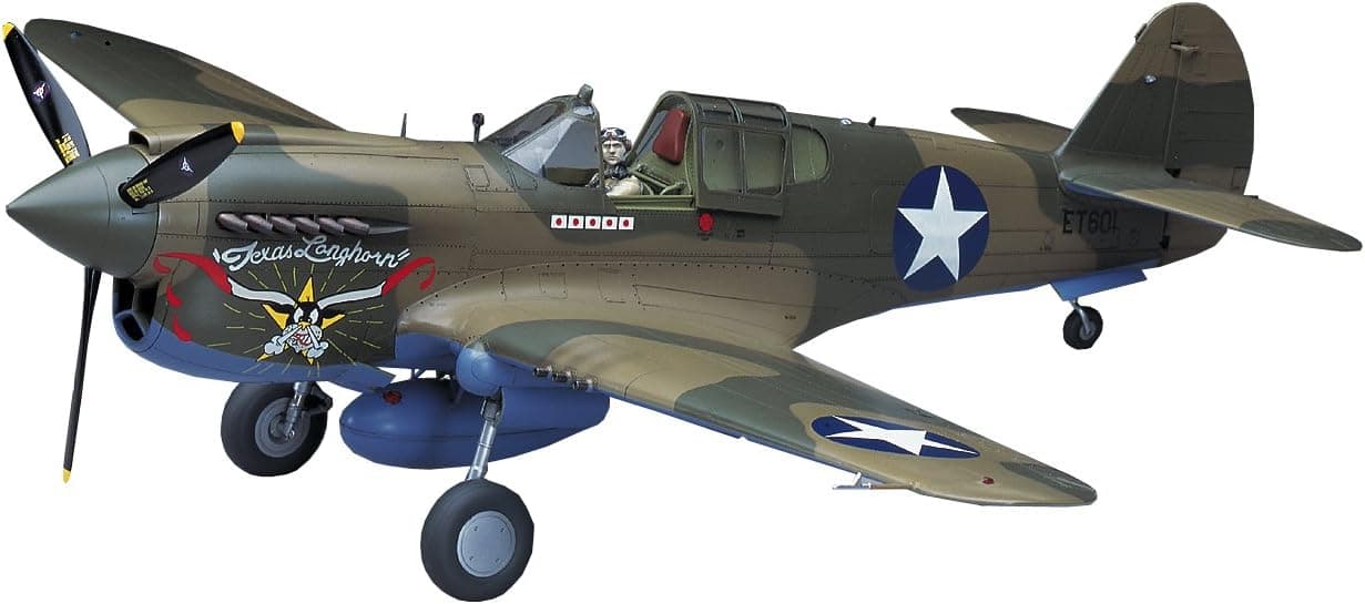 Hasegawa 1/32 P-40E Warhawk Texas Longhorn with Pilot Figure, Drop Tank and 500Ib Bomb