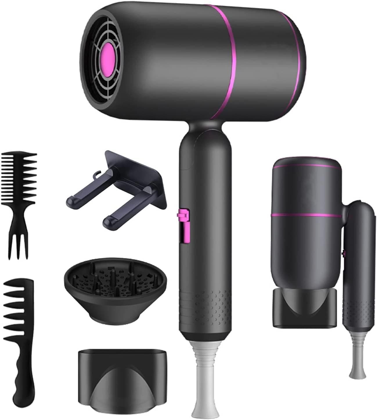YUDA Hair Dryer,1800W Professional Ionic Hair Dryer with Diffuser and Nozzles, Powerful Blow Dryer for Fast Drying,Compact & Folding Blow Dryer for Family, Travel, Salon Use. (Gray)