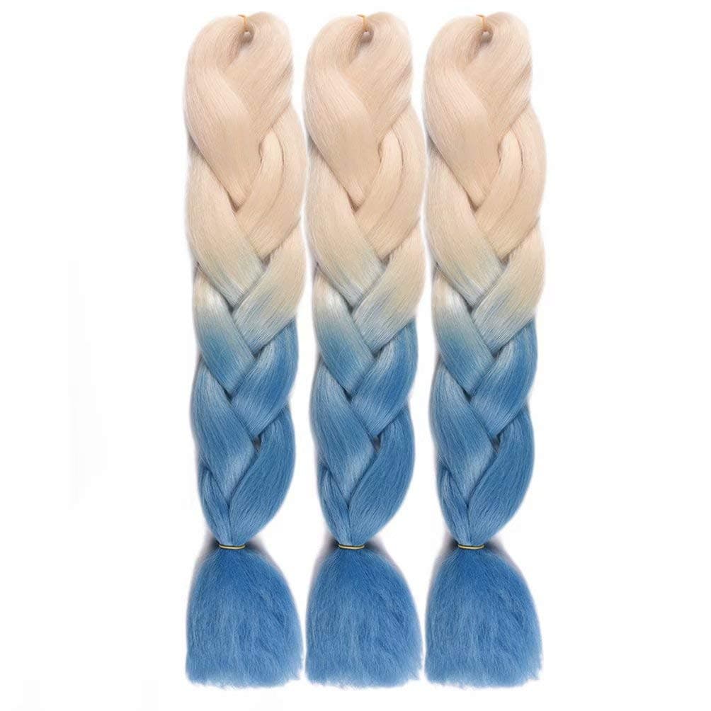 Ombre Twist Braids Hair Blue Jumbo Braiding Hair Extension 24inch Two Tone High Temperature Synthetic Hair for Braids 3 Packs