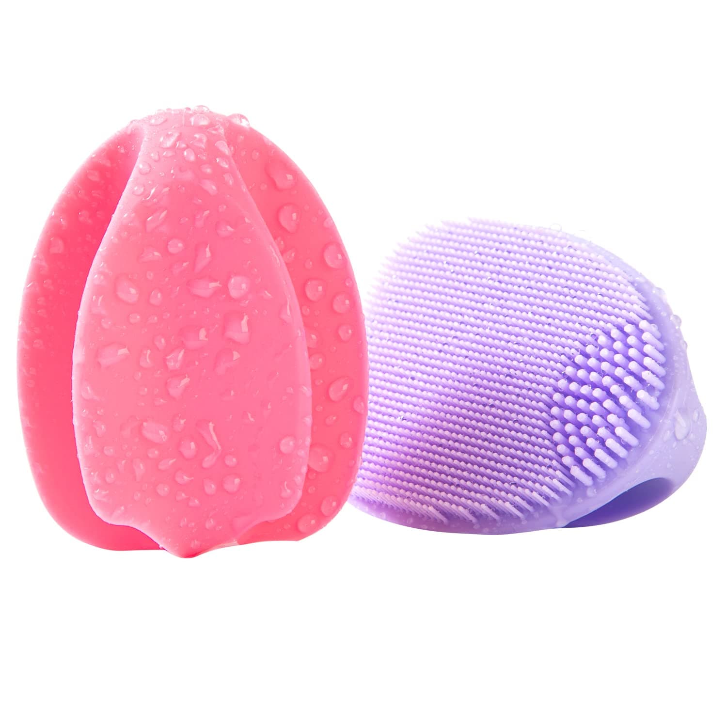 REVEX Silicone Face Scrubber,Soft Silicone Facial Cleansing Brush Wash Sponge Massage Pore Blackhead Removing Exfoliating Scrub for Sensitive Greasy Dry and All Kinds of Skin (Pink+Purple)