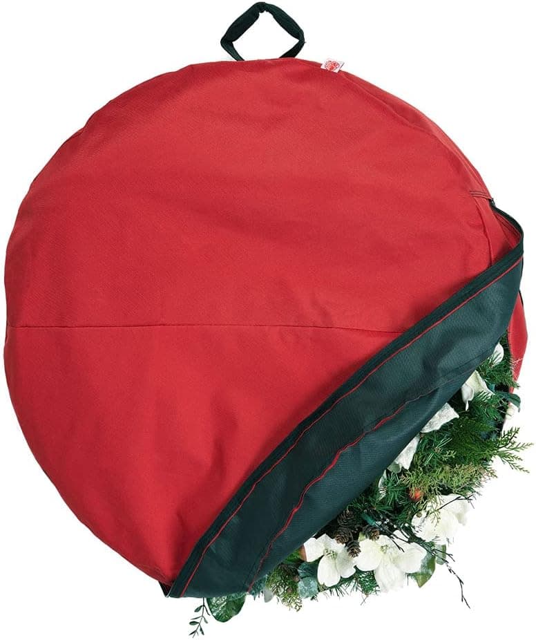 [36 Inch Wreath Storage Container] - for Christmas Wreath up to 36 Inches in Diameter | Bag Hooks Directly to Your Wire Wreath Frames to Prevent Sagging and Deformed Wreaths | Santa's Bags (36-Inch)