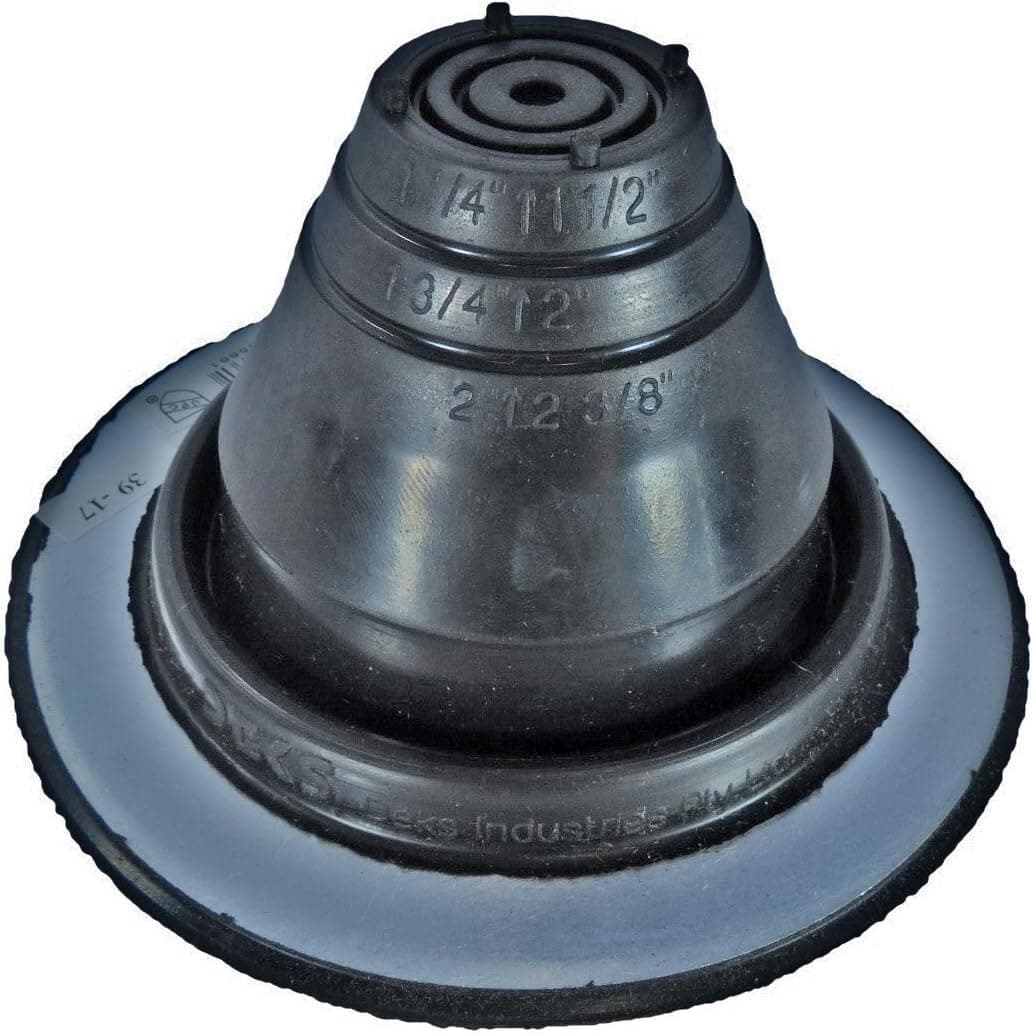 Dektite #1 Black EPDM Metal Roof Pipe Flashing, Round Base, Pipe OD 1/4" - 2-1/2"