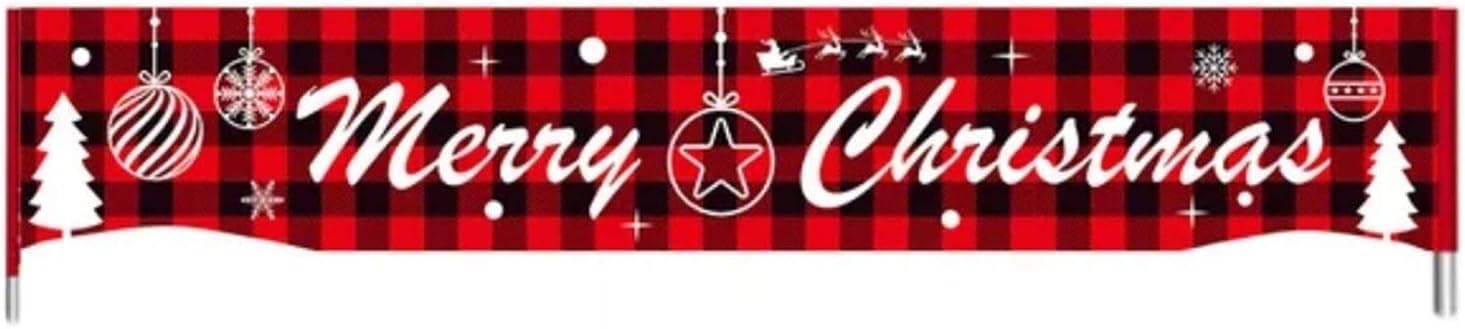 Flunyina Merry Christmas Banner Red Buffalo Plaid Banner for Outdoor Indoor Home Yard Decoration with Christmas Tree Snowflake Large Xmas Porch Sign Banners Poster for Indoor Outdoor Holiday Party Hanging Decorations, 1Pc