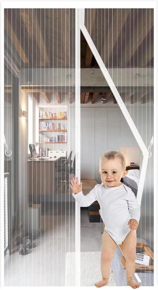 Magnetic Screen Door White Fit Door Size 28 x 79 inch, Heavy Duty Mesh Screen Door with Magnets for Sliding Glass Door, Screen Door Mesh Magnetic with Magic Storage Belt