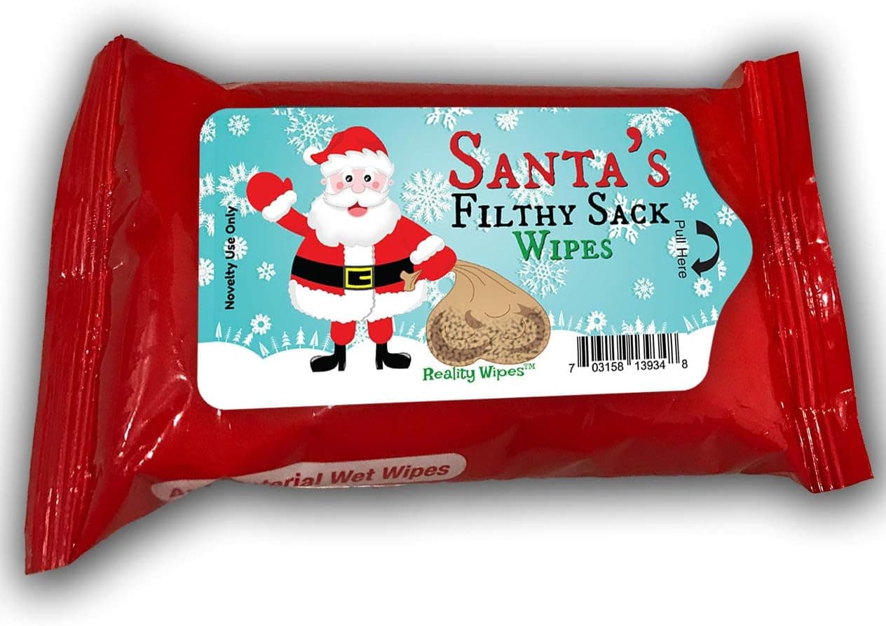 Santa’s Filthy Sack Wipes - Christmas Novelty Wet Wipes for Friends - Pocket-Sized, Alcohol-Free