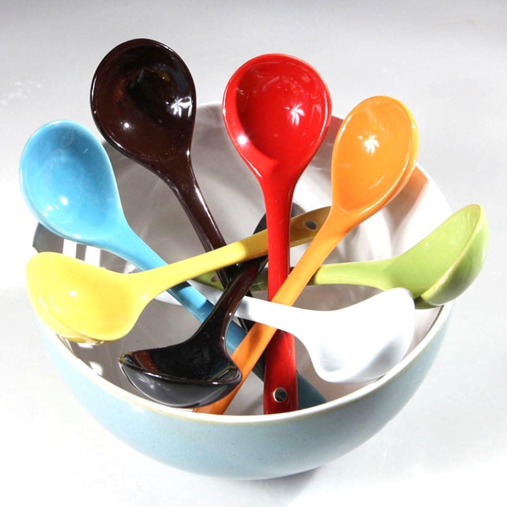 XDOBO Macarons Colors Porcelain Tea Dessert Soup Spoons, 6-Inch (8-pack)