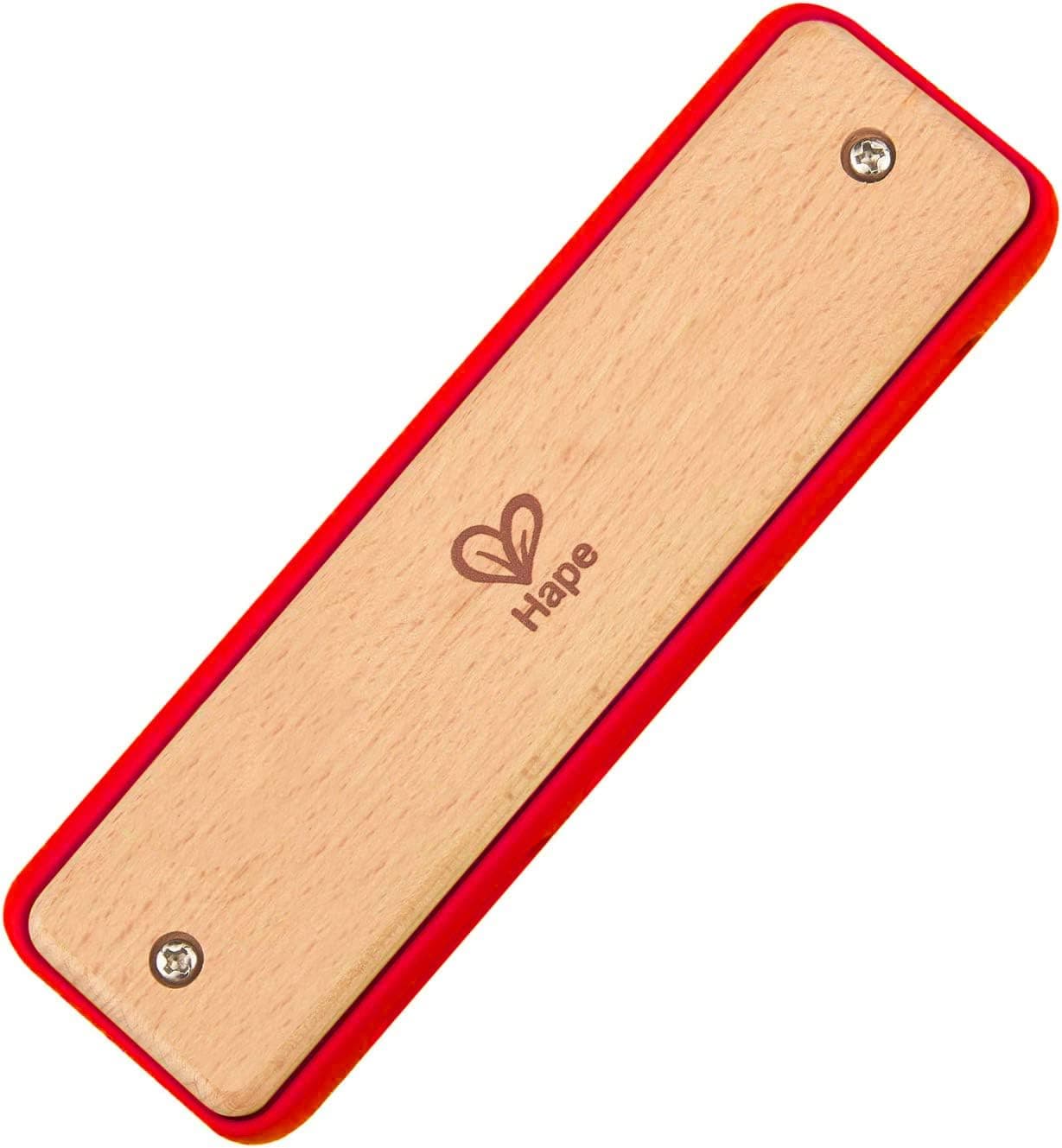 Hape Blues Harmonica | 10 Hole Wooden Musical Instrument Toy for Kids, Red