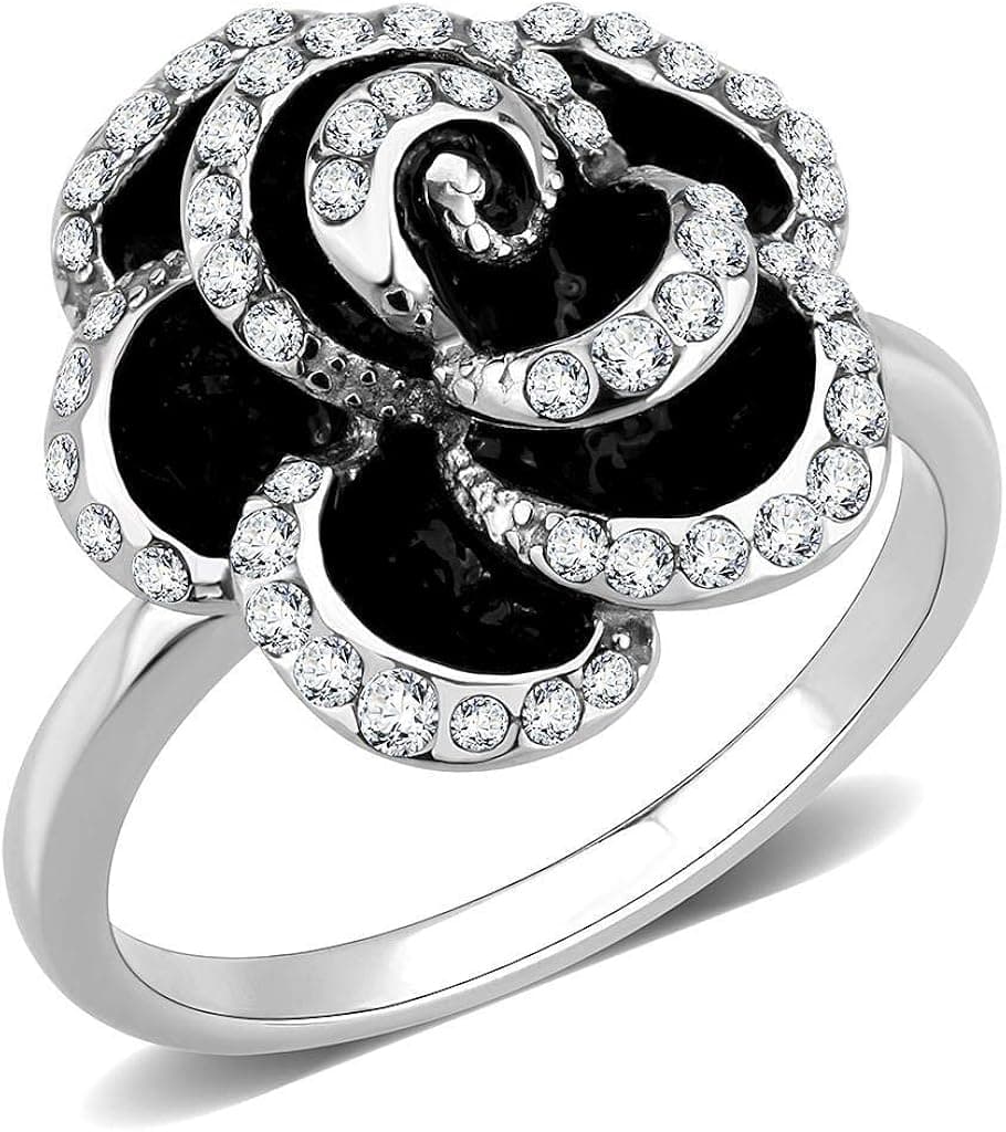 Eternal Sparkles Women's Rose Flower Fashion Cocktail Statement Ring in Hypoallergenic Stainless Steel