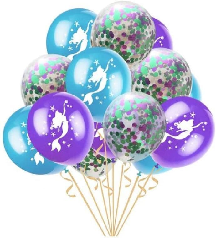 50pcs Mermaid Party Balloons Confetti Balloons Latex Balloons for Party Bridal Baby Shower Mermaid Birthday Party Decorations, 12inch (Purple & Light Green)