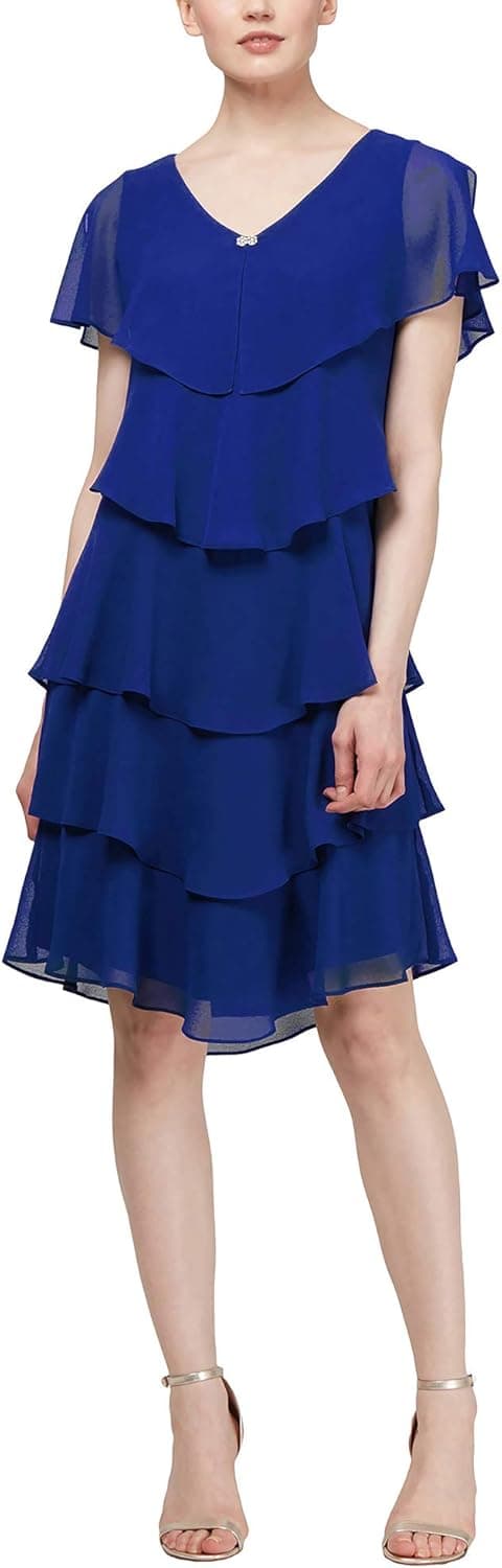 S.L. Fashions Women's Tiered Pebble Dress (Petite and Regular Sizes)