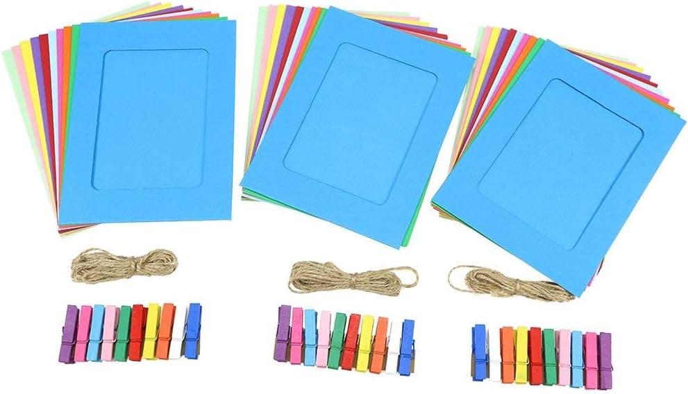 Chosky DIY Paper Photo Frame Multi- Colors Wall Deco Hanging Picture Frames with Clips and Ropes Fits 4"x 6" Pictures 30pcs for Home,College, Office