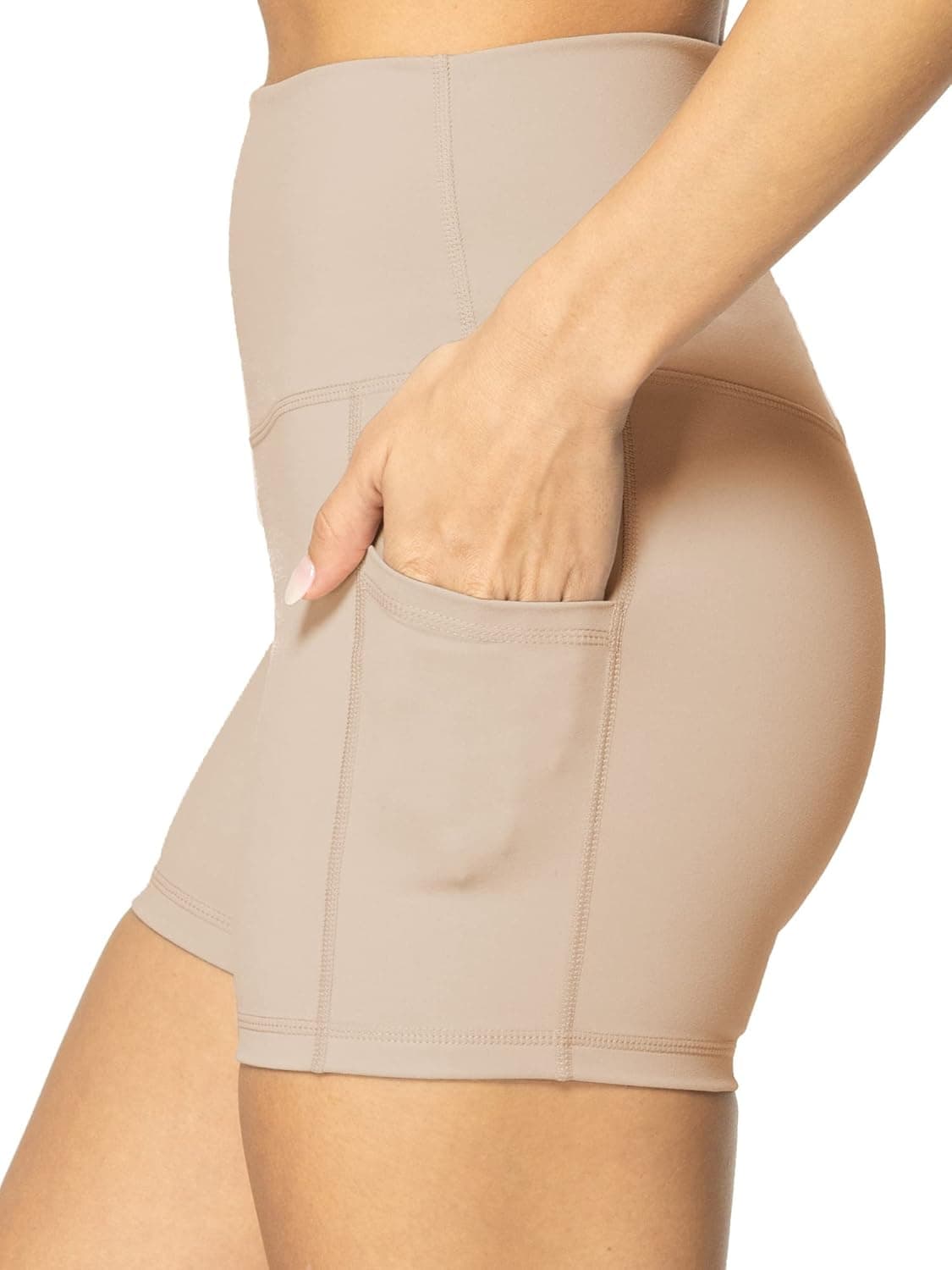 Sunzel 8" / 5" / 3" Biker Shorts for Women with Pockets, High Waisted Yoga Workout Shorts Beige