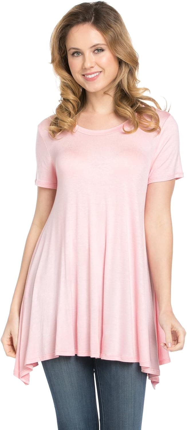 Frumos Womens Tunic Short Sleeve Blouse Shirt Tops Made in USA