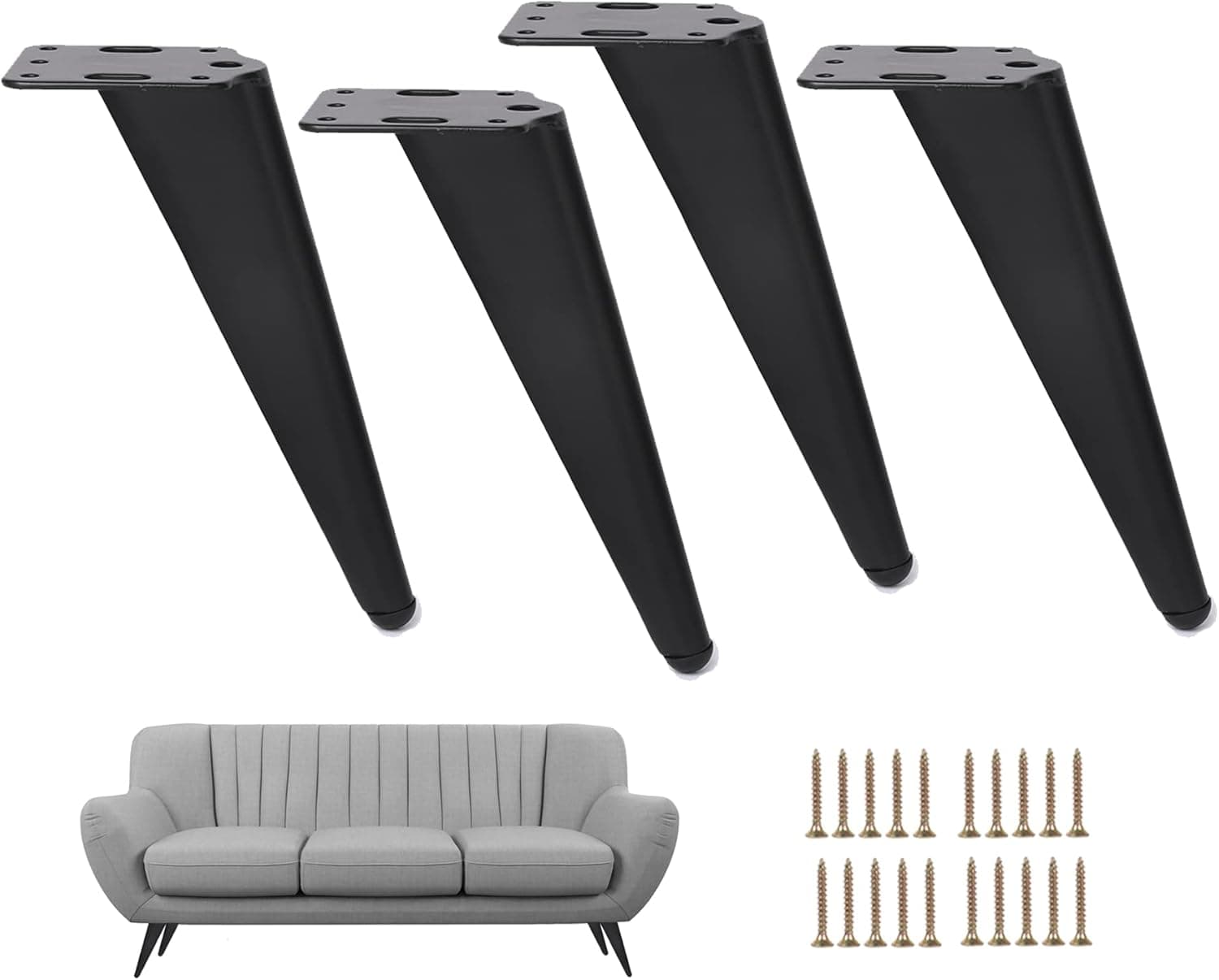 7 Inch Furniture Legs Set of 4 Black Metal Sofa Legs Couch Legs Oblique Conical Mid-Century Modern Replacement Feet for Cabinet,Dresser,Coffee Table,Ottoman,Armchair,TV Cabinet,Home DIY Projects