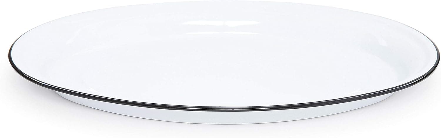 Crow Canyon Home Enamelware Oval Platter, 18 inch, Vintage White/Black