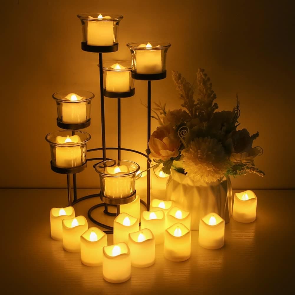 Neween Flameless Candles Pack of 24, Battery Operated Candles LED Votive Tea Lights with Warm White Flickering, Fake Candles for Wedding,Valentine's Day,Halloween, Christmas