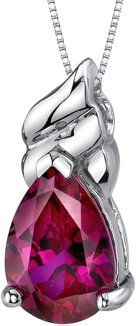 Peora Dashing 3.75 carats Pear Shape Sterling Silver Created Ruby Pendant