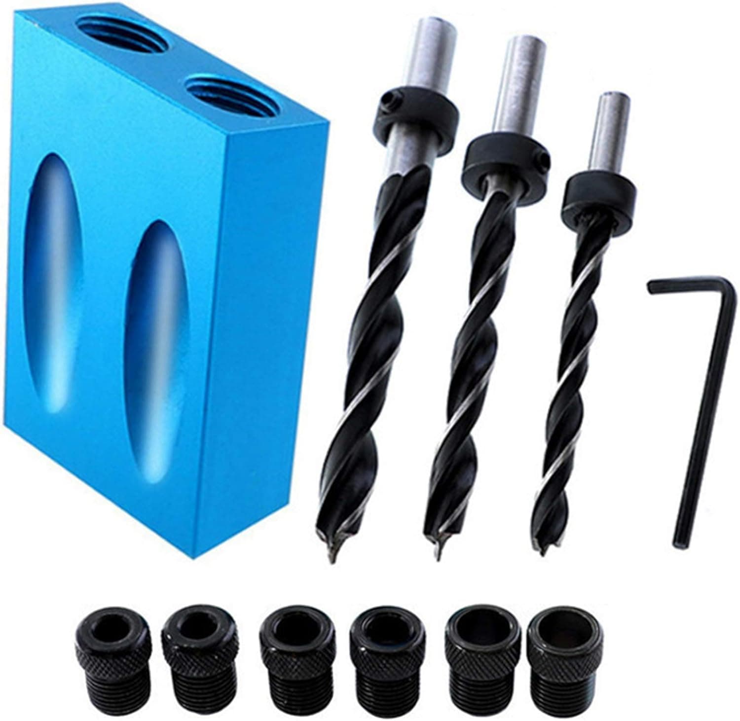 14 Pcs Pocket Hole Jig Kit, Universal Pocket Hole Screws Jig Kit,15 Degree Dowel Drill Joinery Kit with 6/8/10mm Drill Bit Drive Adapter, Woodworking Angle Drill Guide,Woodwork Carpentry Locator
