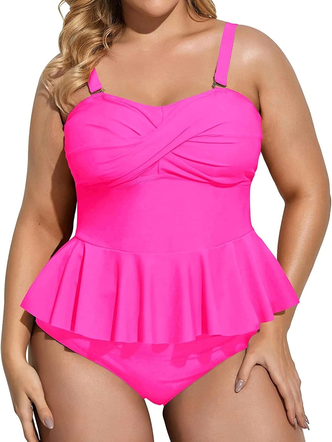 Daci Women Two Piece Plus Size Swimsuit with Bottom Peplum Tankini High Waisted Tummy Control Bathing Suit