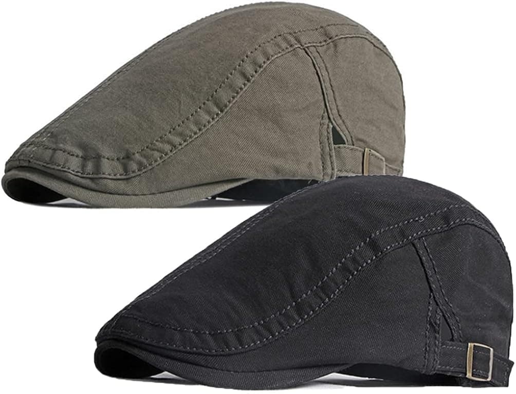 2 Pack Men's Cotton Flat Cap Ivy Gatsby Newsboy Cabbie Caps Hunting Hat