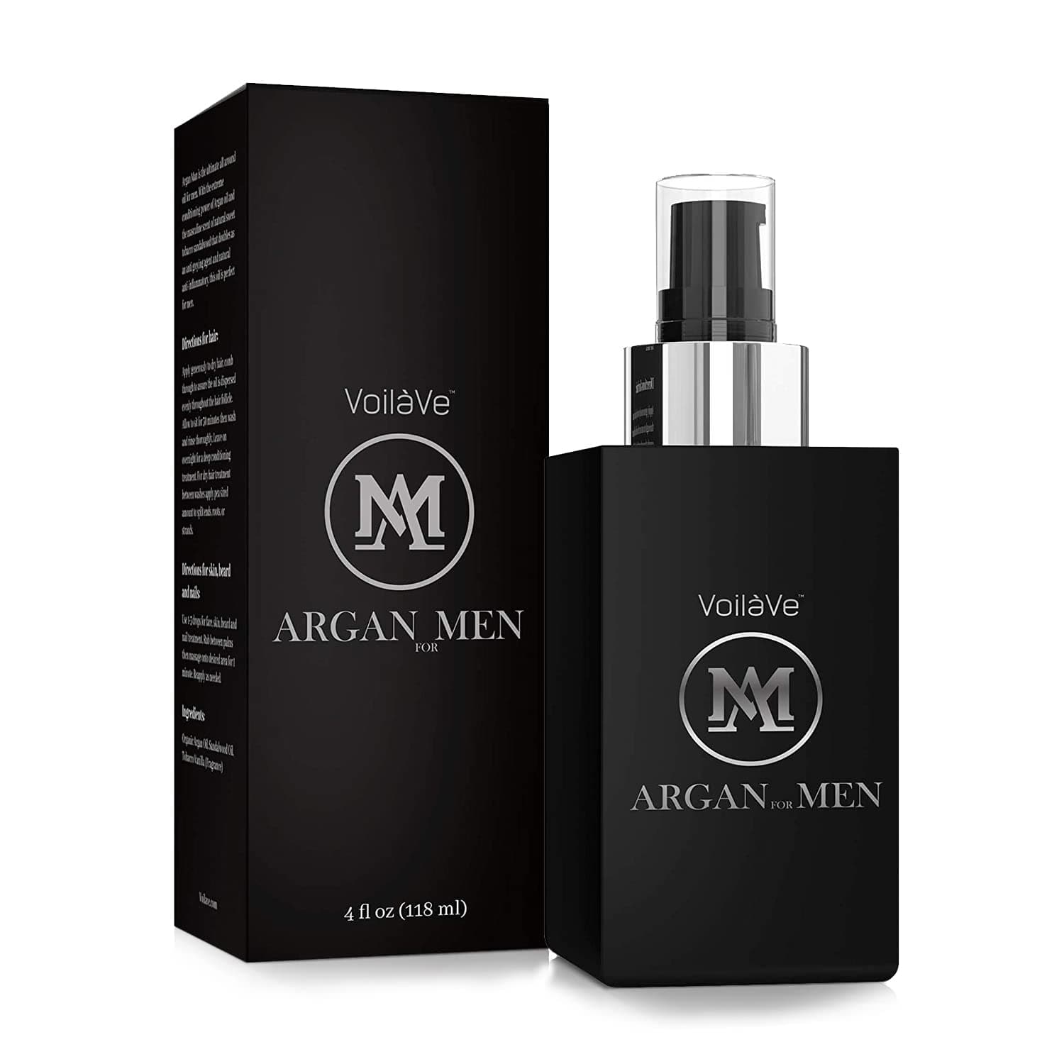 VoilaVe Argan Oil For Men | Anti Aging Oil For Face, Body & Beard Oil for Men | Organic Argan Oil | USDA Certified Oil For Face Nails & Body Massage | Sandalwood Oil For Hair Growth | 4 Oz