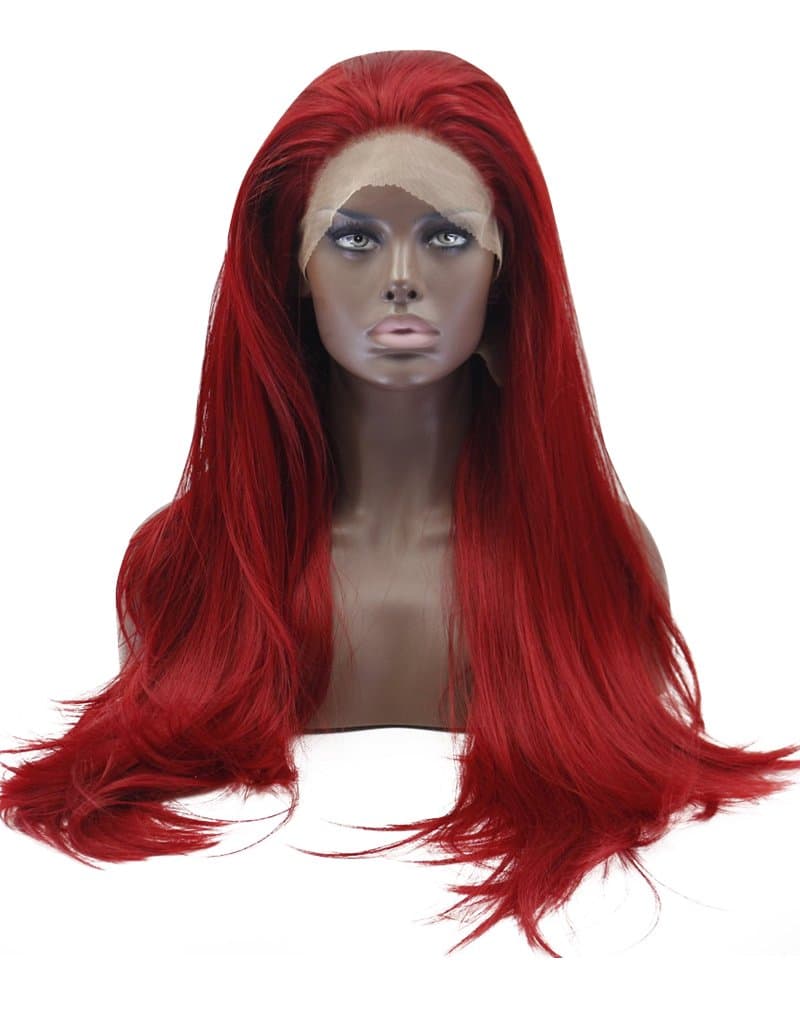 Kalyss 28" Synthetic Red Lace Front Wigs for Women Long Wavy Curly Wigs Middle Parted Heat Resistant Yaki Synthetic Lace Frontal Wigs