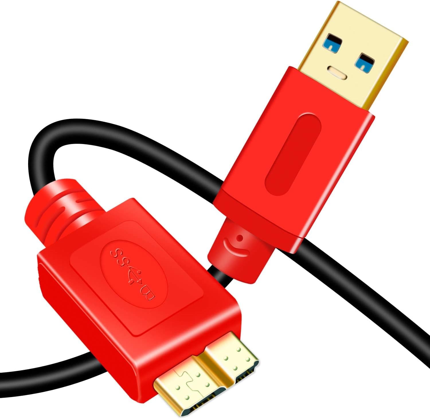 USB 3.0 Micro Cable 15Ft, Tan QY Super Speed USB 3.0 A Male to Micro B External Hard Drive Cable Cord for Samsung Galaxy S5, Note 3, Camera, Hard Drive and More (15Ft, Red)