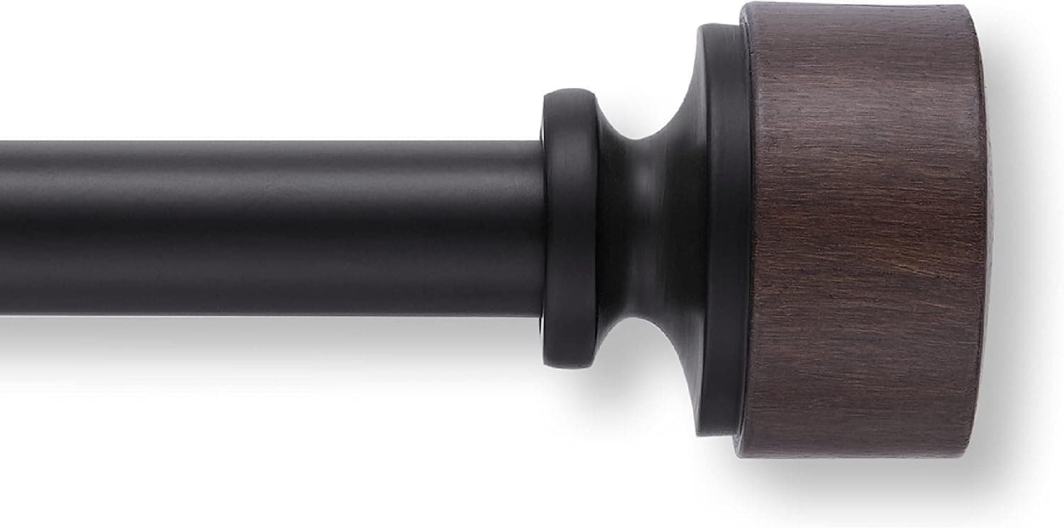 MODE Premium Collection Single Curtain Rod Set with Mod Doorknob Finials - 144 to 240 in, Black