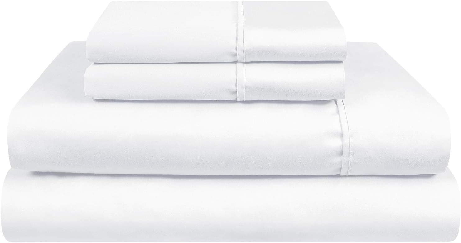 Bysure 100% Cotton Bed Sheet Set (King, White) - 4 Pieces - 600 Thread Count - Extra Soft, 16'' Deep Pocket