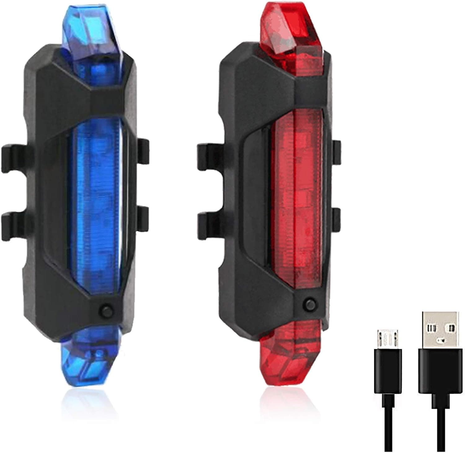 Bike Tail Light 2 Pack, Ultra Bright USB Rechargeable Bicycle Taillights, Red High Intensity Led Accessories Fits On Any Bike or Helmet. Easy to Install for Cycling Safety Flashlight (Blue and Red)