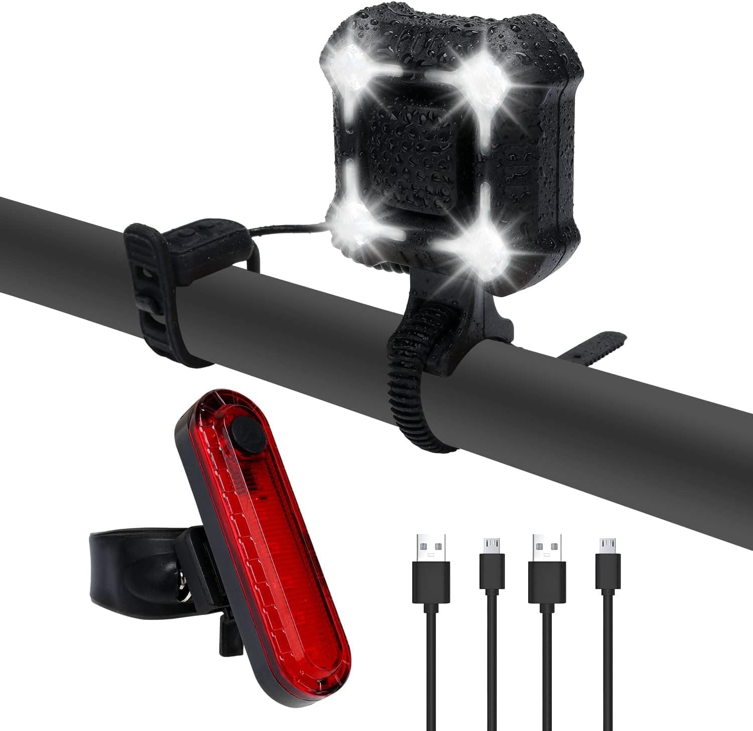 PRSK USB Rechargeable Bike Lights kit with 140db Horn Reminder Bike Lights Front and Back Combination, IP68 Waterproof Mountain Bike Lights for Night Riding, with 350lm Brightness and 9 Light Modes