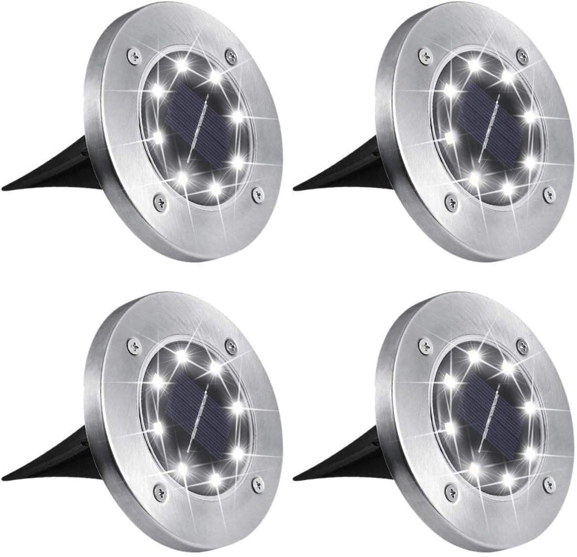 Solar Ground Lights Outdoor with 8 LED Lamp Beads - Solar Disk Lights Waterproof with Light Sensor for Garden, Lawn, Patio, Pathway, Yard, Driveway, Step (Bright White, 4 Packs)