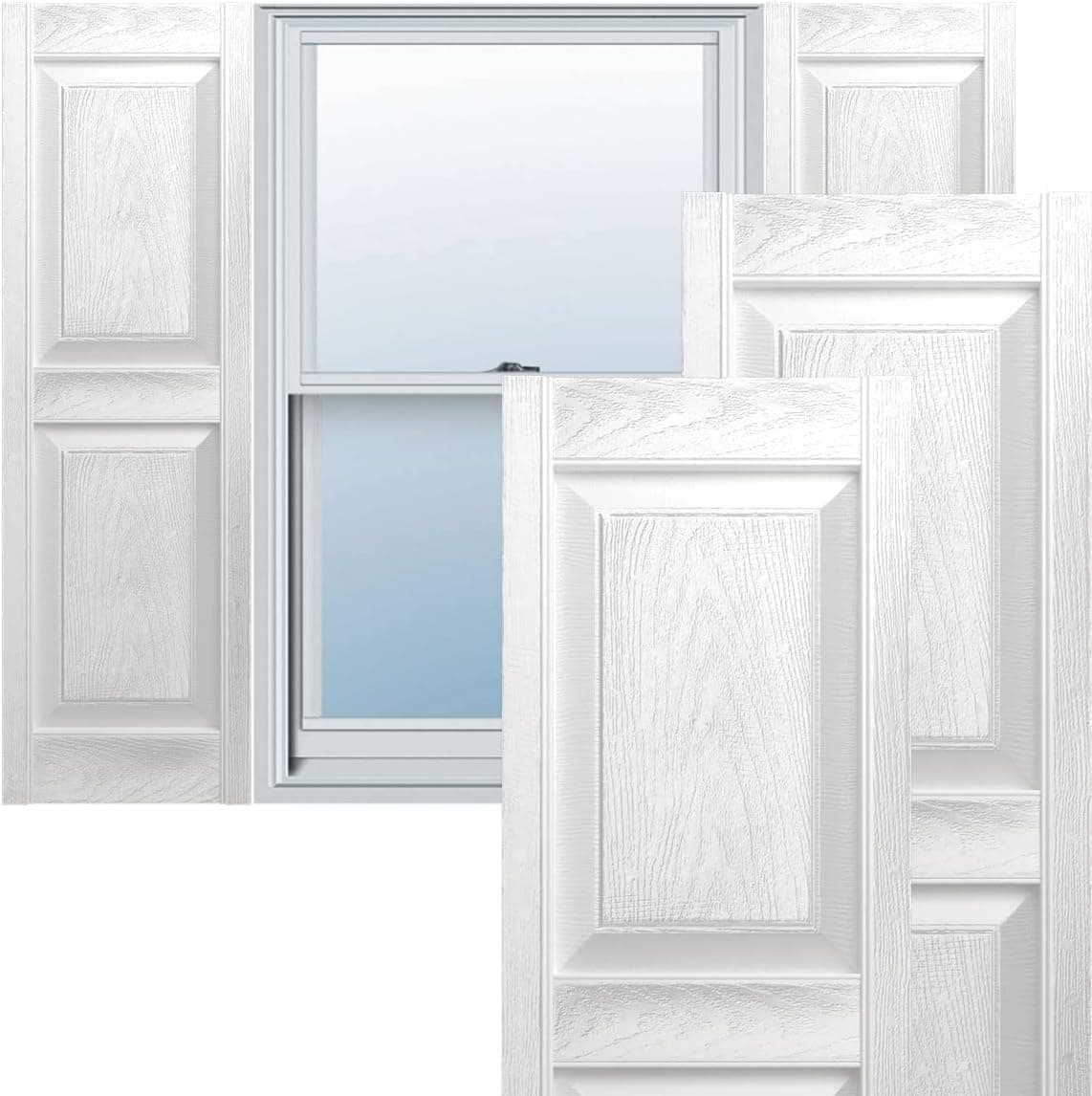 Builders Edge 14.75 in. W x 51 in. H, Standard Two Equal Panels, Raised Panel Shutters, Includes Matching Installation Spikes (Per Pair), 001 - White