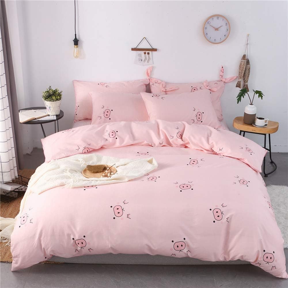 mixinni Pink Girls Duvet Cover Twin Pig Pattern Soft Cotton Duvet Cover Set Cute Kids Bedding Comforter Cover Sets Zipper Closure 4 Corner Ties Teens-Ultra Soft, Breathable-Twin Size