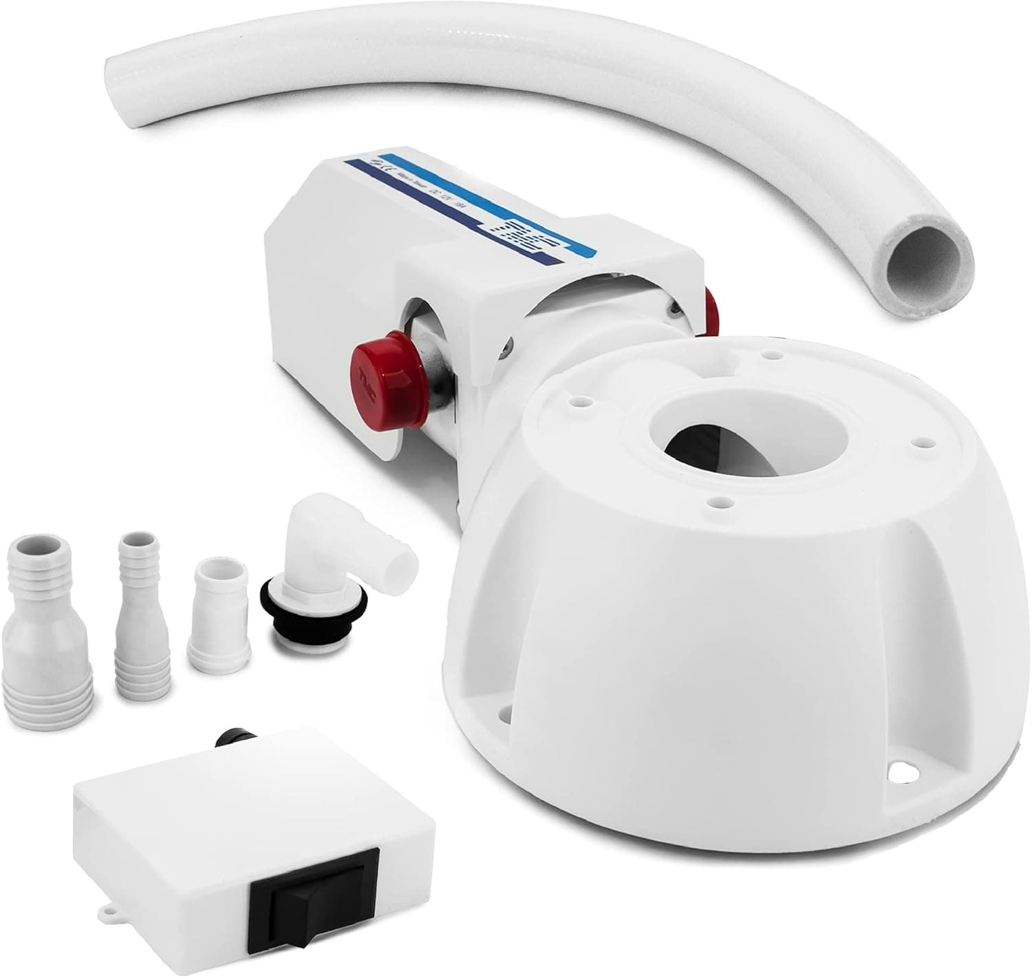 TMC Electric Toilet Macerator Conversion Kit, Includes Macerator Pump, Toilet Base, On-Off Control Switch, Hose and Fittings for Boats, RV, Camper, Trailer, 12V DC - FO728